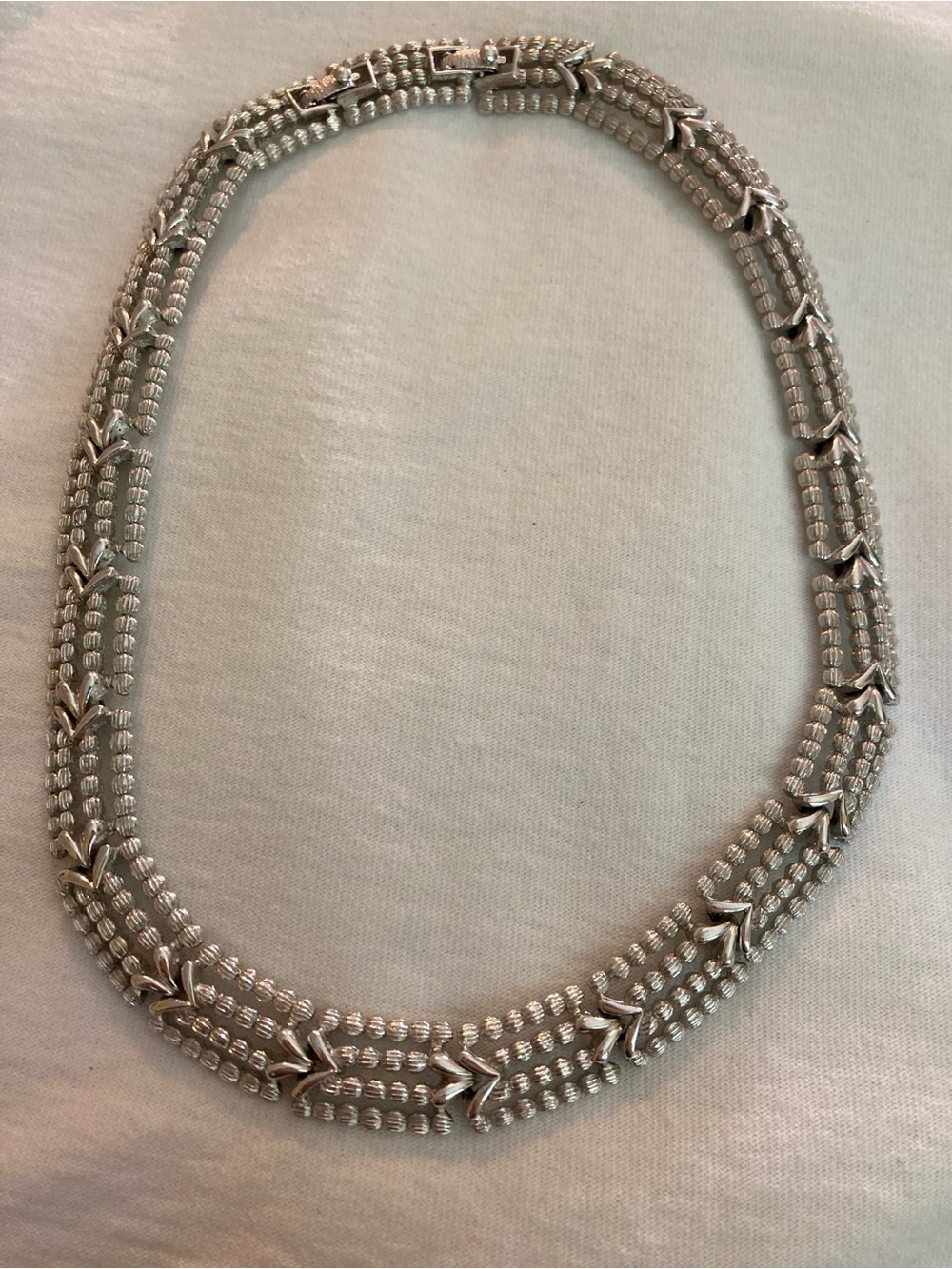 Monet Signed Vintage Silver Tone Necklace Textured Link